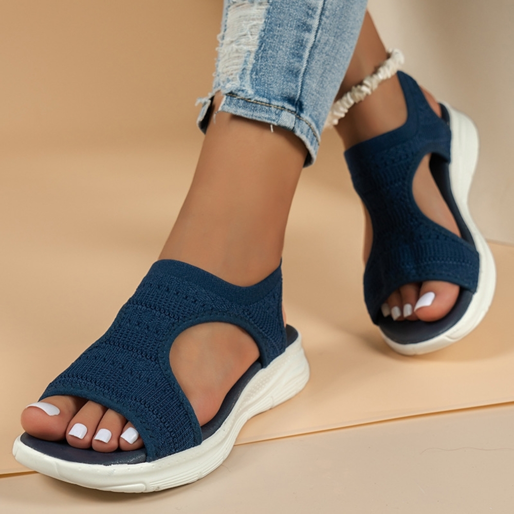 Women's Navy Peep Toe Solid Color Sandals